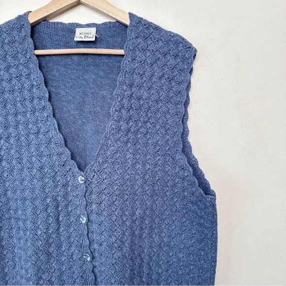 Koret City Blues Womens Large Cottagecore Ramie Blue Knitted Vintage Vest - Picture 7 of 13